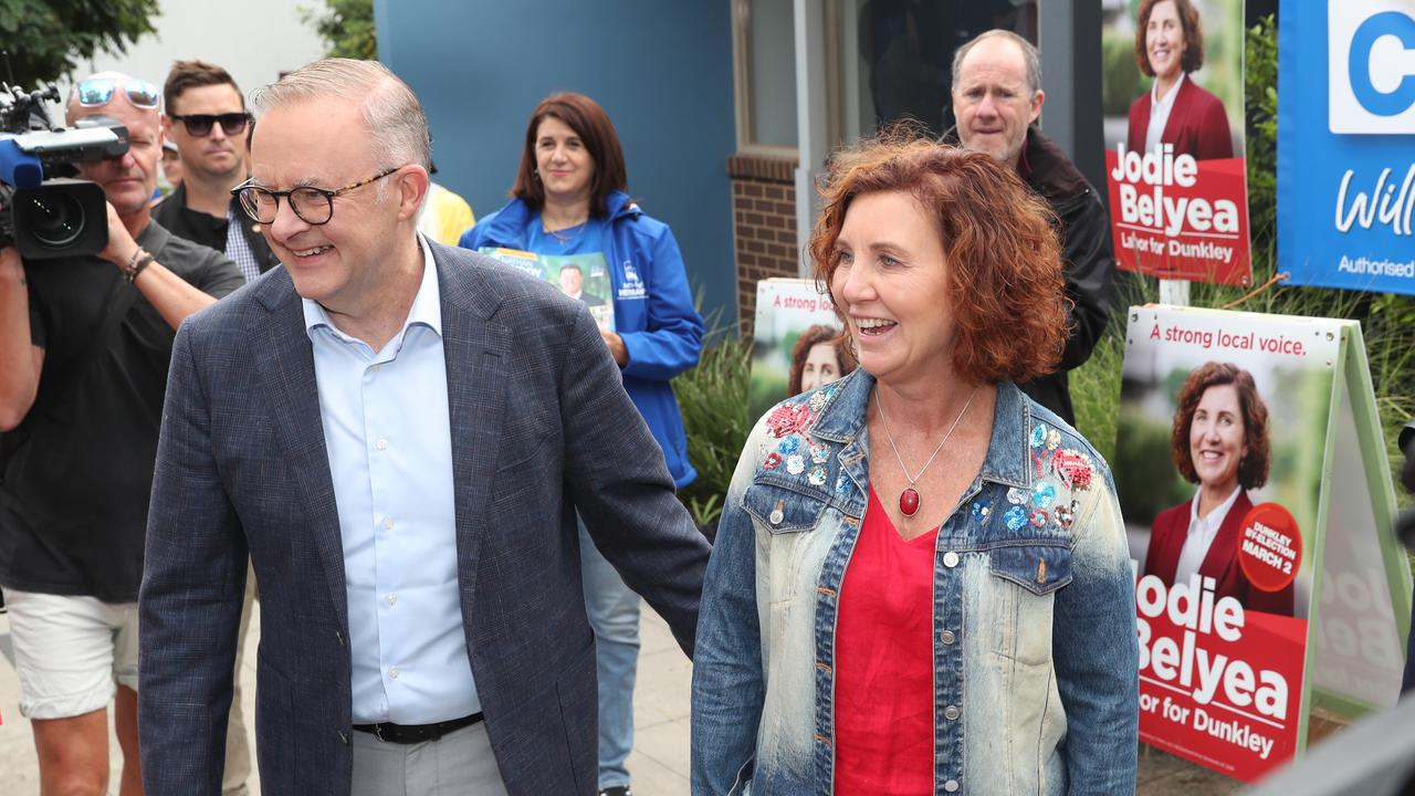 Prime Minister Anthony Albanese with Labor candidate Jodie Belyea before she won the Dunkley by-election. Picture: David Crosling