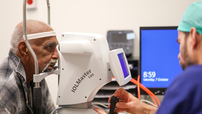 Quandamooka elder uncle Ian Delaney has had his sight restored through a groundbreaking cataract program at Mater Hospital Springfield under Dr Jon Farrah. Pictures: Peter Wallis