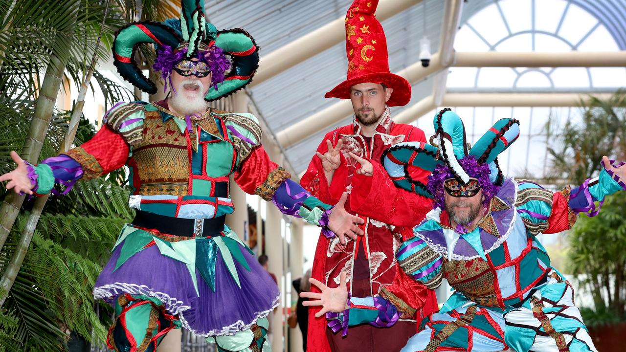 Supanova Comic Con at Adelaide Showground. Jeff Swift (Harley Quinn henchman), Tristan Curth-Stritzke (Rinsewind the Wizard) and Bancan (Harley Quinn henchman). Picture: Dean Martin