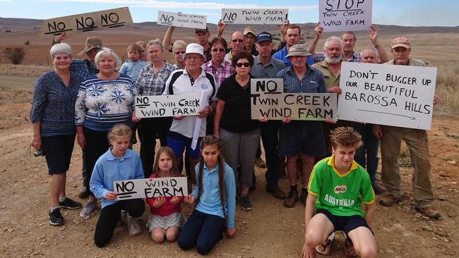 Hansborough and Districts Residents opposed to the proposed Twin Creek wind farm on the northern hills of the Barossa Valley. Picture: Supplied