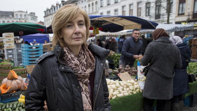 Molenbeek mayor Francoise Schepmans in the main square in Molenbeek during market day. On March 22nd, 2016 a string of explosions rocked Brussels airport and a city metro station, killing at least 31 people, according to media reports, as Belgium raised its terror threat to the maximum level. Pic Ella Pellegrini