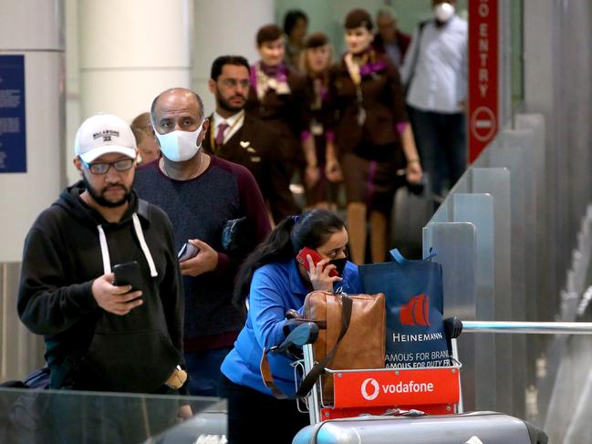 Fewer international arrivals will fly into Sydney from Monday — and those who do will have to contribute to the cost of their 14-day hotel quarantine. Picture: Damian Shaw