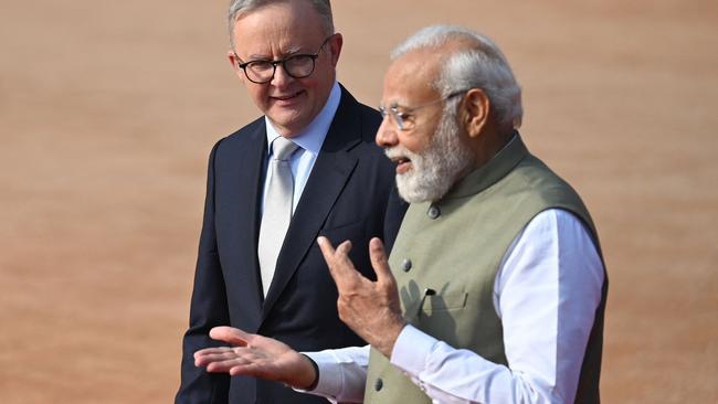 Anthony Albanese and Indian Prime Minister Narendra Modi. Picture: AFP