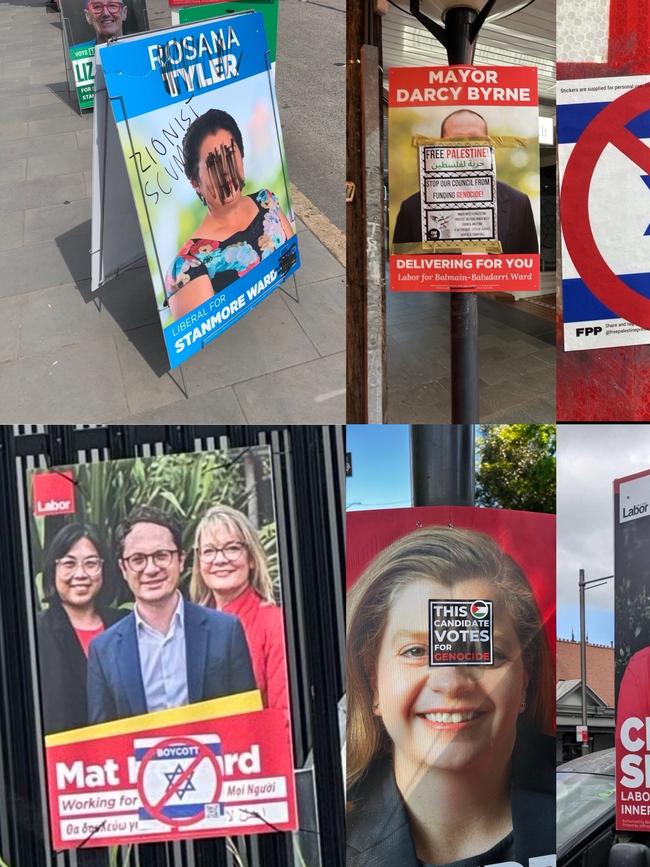 Labor and Liberal Inner West material was vandalised, some with anti-Semitic graffiti.