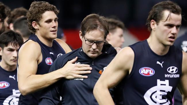 Teague has coached the Blues since midway through the 2019 season. (Photo by Michael Willson/AFL Photos via Getty Images)