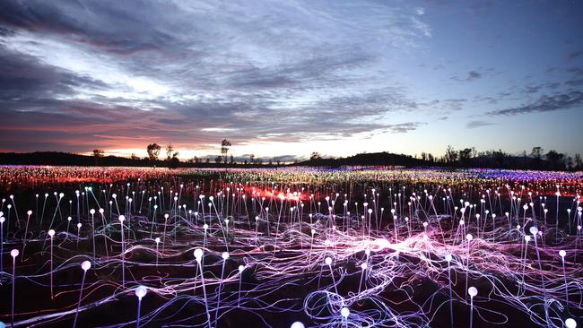 A closer look at Bruce Munro’s Field of Light installation at Uluru.