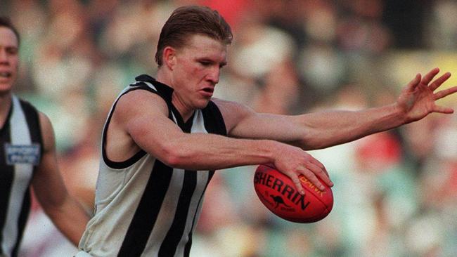 Buckley in action against Footscray in 1996, the season the Magpie army turned on their own.