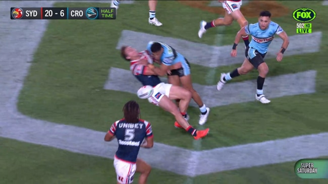 Mark Nawaqanitawase's head snapped back after the heavy impact. Photo: Fox Sports