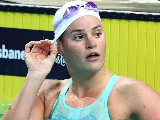 BRISBANE, AUSTRALIA - APRIL 22: Kaylee McKeown celebrates winning the Womens 100m Backstroke Final during the 2025 Australian Open Swimming Championships at Brisbane Aquatic Centre on April 22, 2025 in Brisbane, Australia. (Photo by Chris Hyde/Getty Images)
