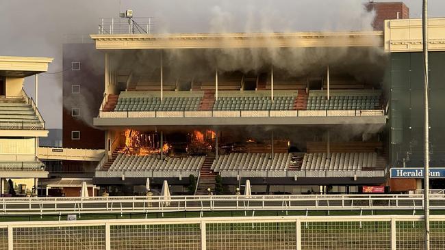 07/01/2025: Emergency Services on scene at Caulfield Racecourse where a fire was soon brought under control in the grandstand. Picture: X