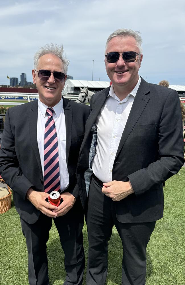 Paul Christie and Steve Dick at Flemington for Derby Day on November 2, 2024. Picture: Phillippa Butt