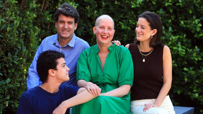 ‘These trying times will illuminate all we value and love’: Sarah Tidey with husband Mick Elsworth, daughter Charlotte and son Jack at home in Melbourne. Picture: Aaron Francis