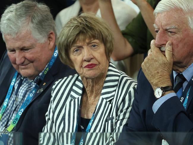 Australian Open Day 1 . 20/01/2020.  Roger Federer vs Steve Johnson on Rod Laver Arena.  Margaret Court watches Roger Federer today   . Pic: Michael Klein