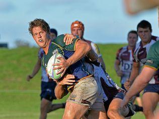 RUGBY: University of the Sunshine Coast v Noosa. USC's Jacob Mabb looks to off load.