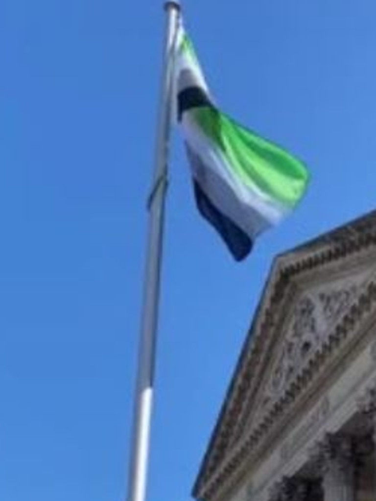 The aromantics flag flies above Richmond Town Hall