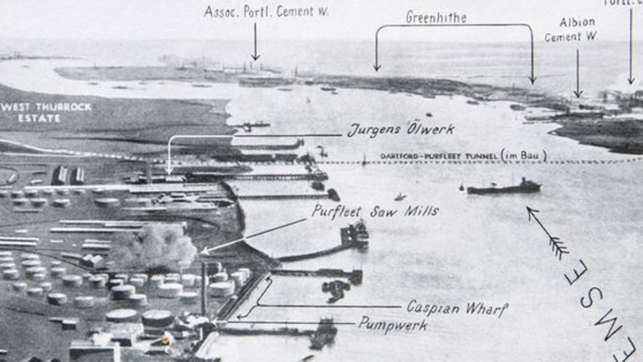 The British uncovered German documents heavily annotated to pinpoint important areas of the UK. The industrial Thames estuary is above. Picture: BNPS