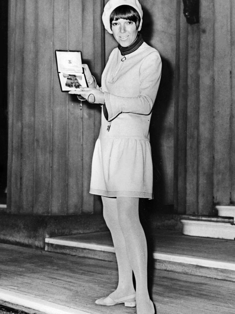 Mary Quant was first honoured by the Queen in 1966. She invented the iconic miniskirt. (Photo by CENTRAL PRESS / AFP)