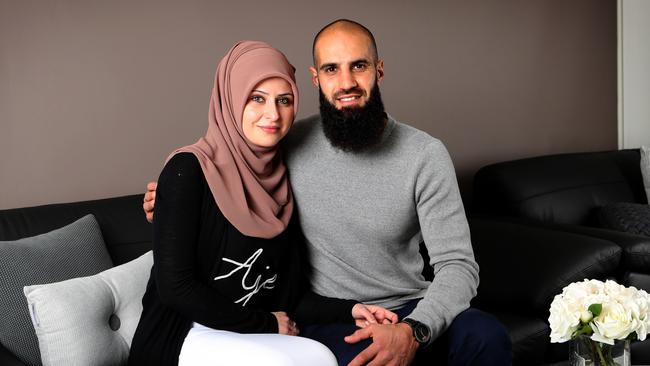 Houli at his home in Melbourne’s west with his wife, Rouba. Picture: Rebecca Michael