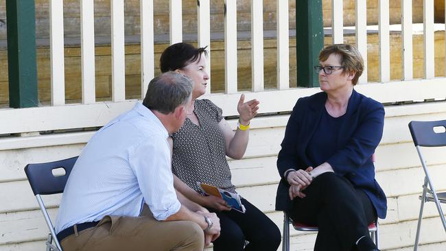 Premier Will Hodgman and Huon Valley mayor Bec Enders talking with the federal Assistant Minister for Home Affairs, Hon. Linda Reynolds. Picture: MATT THOMPSON