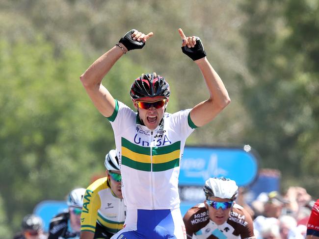 Tour Down Under Stage 4 - Glenelg to Mount Barker. Steele Von Hoff wins the stage leaving carnage on the road behind him. Photo Sarah Reed