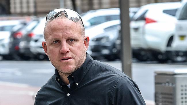 Brett Spits of Echuca in country Victoria, arrives at court for sentencing into the theft of V8 Supercar champion Mark Winterbottom's boat. Picture : Ian Currie