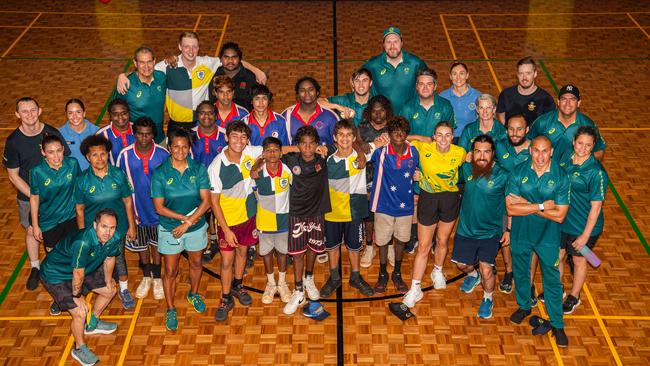 Olympians and scholarship coaches run training sessions for Katherine youth at RAAF Base Tindal. Picture: Pema Tamang Pakhrin