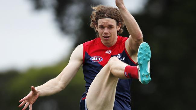 MELBOURNE, AUSTRALIA - Ben Brown of the Demons in action during the Melbourne Demons training session at Casey Fields 2021 in Melbourne, Australia. (Photo by Dylan Burns/AFL Photos)