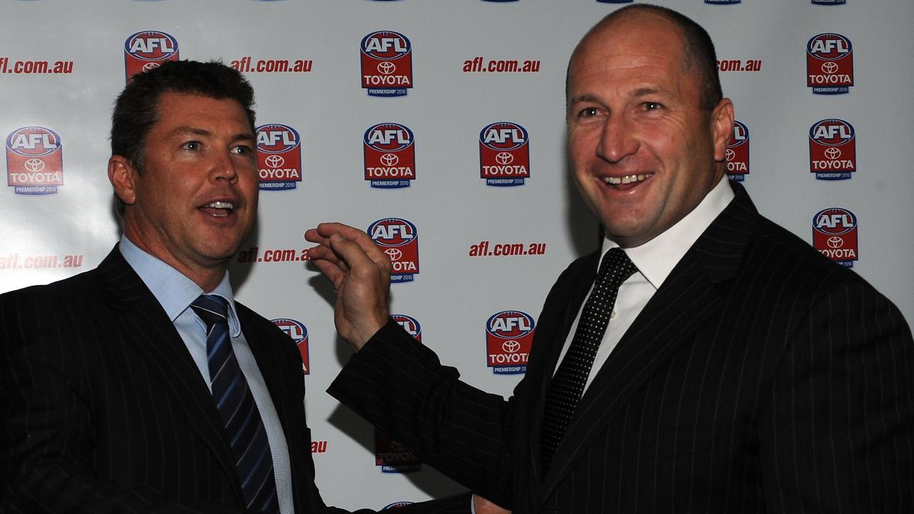 Former Collingwood players Gary Pert and Craig Kelly (right).