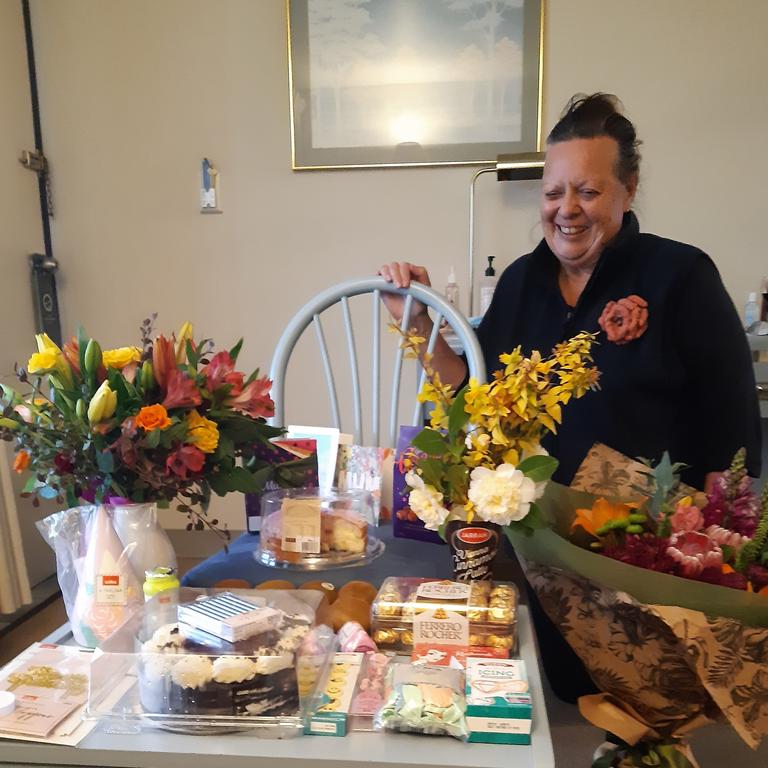 BIRTHDAY BLOSSOMS: Jill Orchard is celebrating her birthday in hotel quarantine. Picture: Supplied.