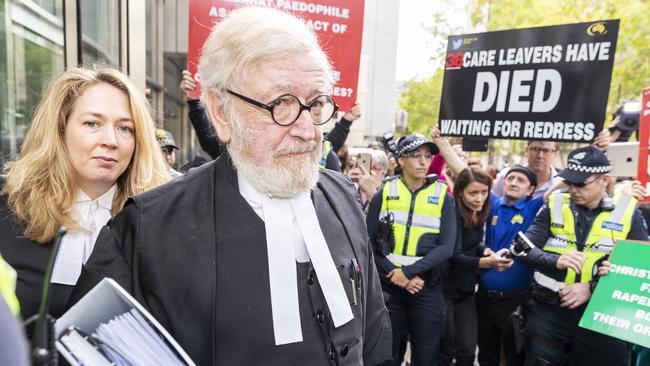 Robert Richter leaves the County Court in Melbourne after representing Cardinal George Pell in March last year. Picture: AAP