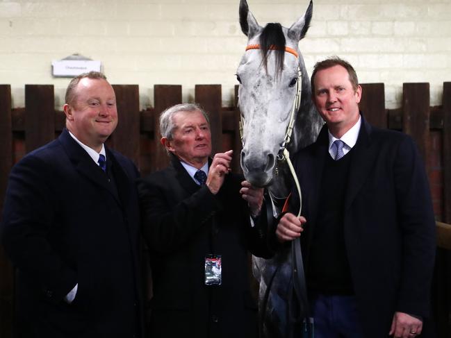 Wayne, John and Michael Hawkes before Chautauqua’s failed trial attempt. Picture: AAP