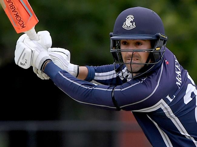 CarltonÃs Lachlan McKenna during the Premier Cricket: Carlton v Richmond match in Carlton North, Saturday, Jan. 16, 2021. Picture: Andy Brownbill