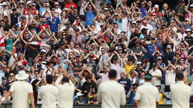 England players thank the Barmy Army for their support during the 2017/18 series. Picture: Getty