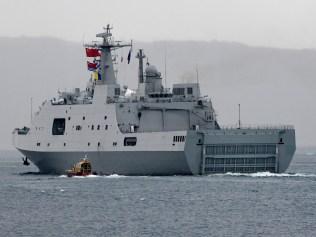 A Chinese Navel ship departs Sydney Harbour, Friday, June 7, 2019. Three Chinese Navy ships made a surprise four-day visit to Sydney, with Australian Prime Minister Scott Morrison saying it was a reciprocal visit after Australian naval vessels visited China. (AAP Image/Bianca De Marchi) NO ARCHIVING