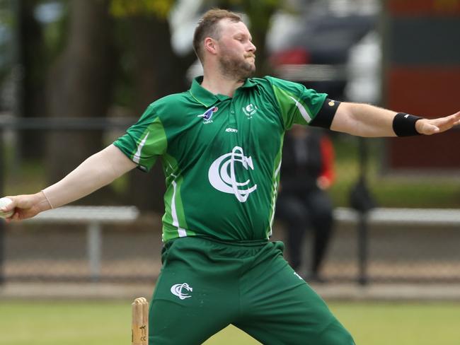 November 16, VSDCA Cricket: Croydon v Noble Park.Tom Mcquinn bowling for Croydon.Picture: Stuart Milligan