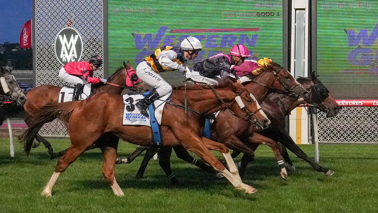 Chimed (No.3) finished a close fourth at The Valley last start. Picture: George Salpigtidis/Racing Photos via Getty Images