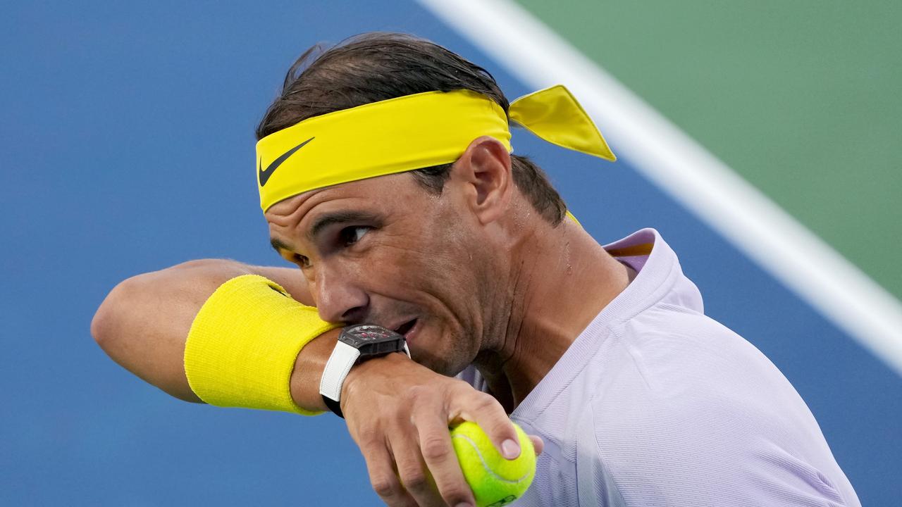 MASON, OHIO – AUGUST 17: Rafael Nadal of Spain walks across the court during his match against Borna Coric of Croatia during the Western &amp; Southern Open at the Lindner Family Tennis Center on August 17, 2022 in Mason, Ohio. Dylan Buell/Getty Images/AFP.