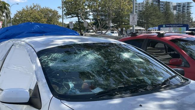 A vandal smashed homeless man Edward Jacques' car. Picture: Melanie Whiting