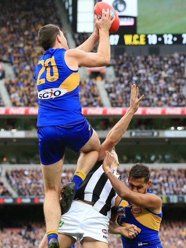 Jeremy McGovern takes a big mark in the fourth quarter. Picture: Mark Stewart