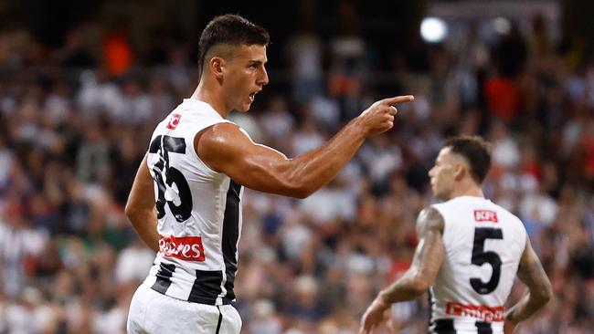 Nick Daicos a goal during Opening Round against GWS. Picture: Michael Willson/AFL Photos via Getty Images.