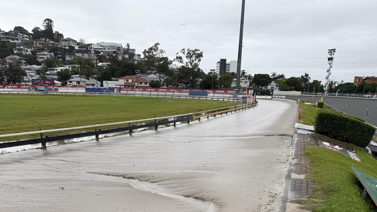 Albion Park Greyhound Club's flooded track on Monday.