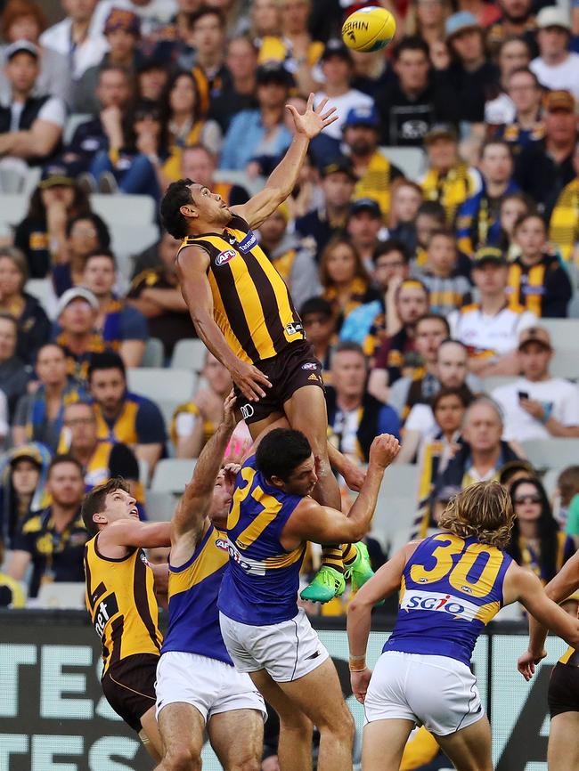 Cyril Rioli flies high against West Coast last year. Picture: Michael Klein