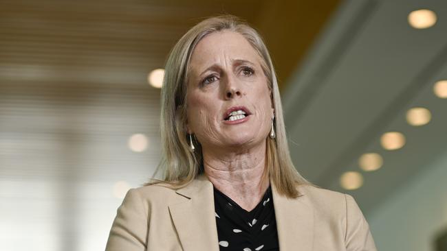 Finance Minister Katy Gallagher says 36,000 public service jobs created by Labor includes national security roles. Picture: NewsWire / Martin Ollman