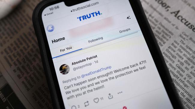 Donald Trump's social media platform Truth Social is shown on a mobile phone during the week. Picture: Getty Images via AFP