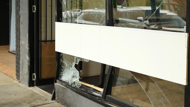 The Lara Smoke Shop smashed window. Picture: Alison Wynd