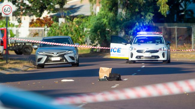 NT Police responding to an incident in Karama on Wednesday night in which an adult male was stabbed and killed. Picture: Che Chorley