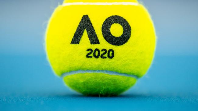 The Australian Open 2020 Tennis Ball pictured in Ken Rosewall Arena at Sydney Olympic Park Tennis Centre in Sydney, Monday, December 30, 2019.    The ATP Cup will start on January 3rd and will feature players from 24 countries going head-to-head in Brisbane, Sydney and Perth, with the knock out stages and final being held in Sydney. (AAP Image/James Gourley) NO ARCHIVING