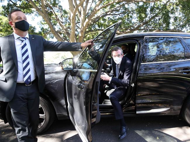 Dominic Perrottet arrives at Government House to be sworn in as NSW Premier. Picture: NCA NewsWire / David Swift