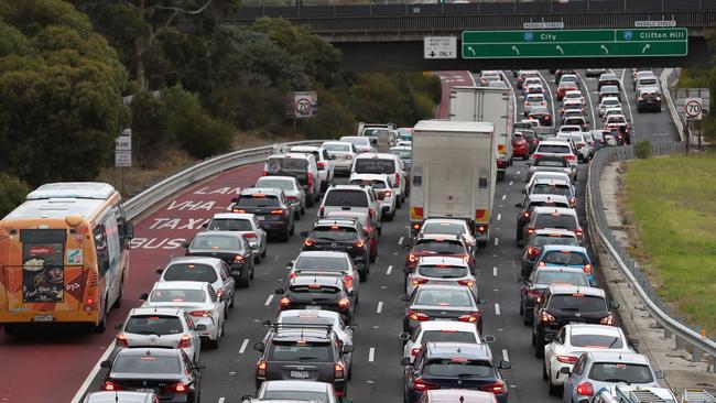 Traffic to Melbourne CBD is increasing as workers are allowed back to work after the COVID restrictions Picture: David Crosling