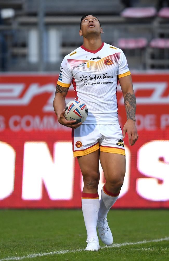 Seeking divine inspiration for his first game back ... Israel Folau. Picture: Getty